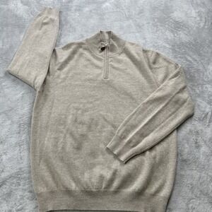 Neiman Marcus SOFT 100% Cashmere Men's XXL 1/4 Zip Pullover Beige Brown Sweater